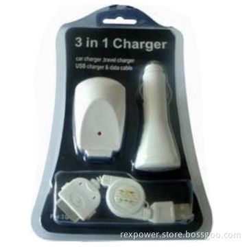 3-in-1 Car Charger for Apple's iPhone with 100 to 240V AC Input Voltage